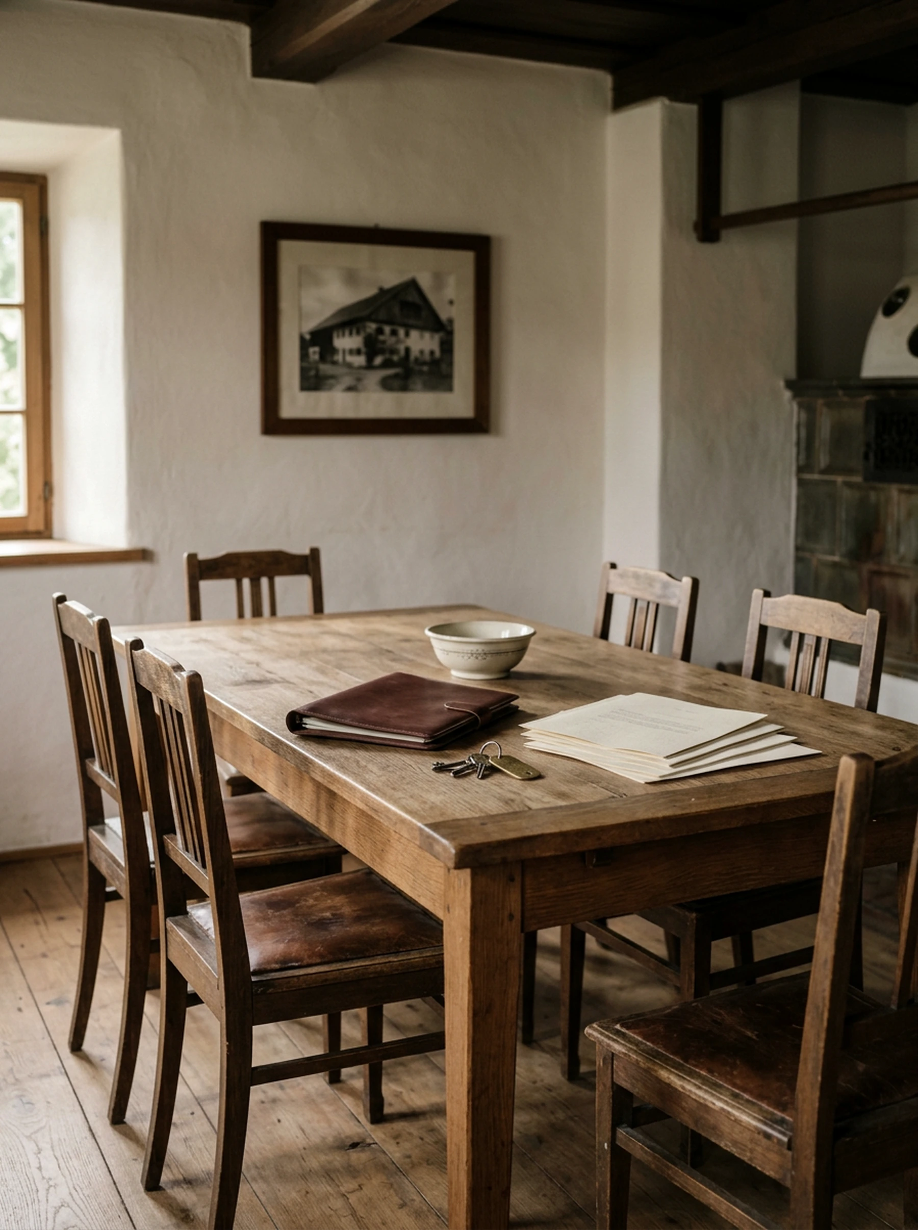 Tisch mit Unterlagen und Schlüssel als Sinnbild für Immobilienentscheidungen in einer Erbengemeinschaft
